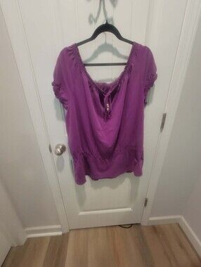 Croft and Barrow Plus Sz 1X Purple Short Sleeve Top With Cinched Waist & Sleeves